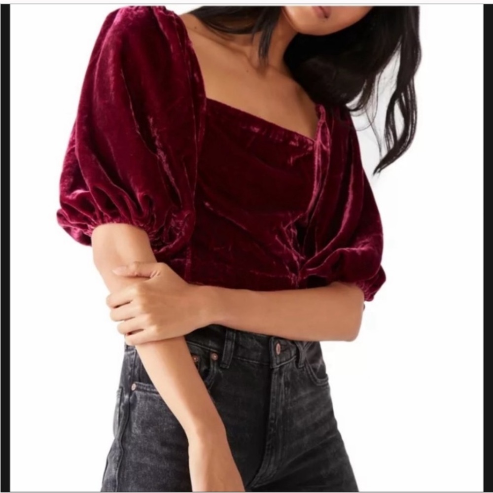 Free People Marie puff sleeve open back cropped top size xs